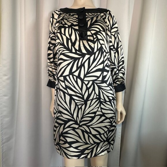Maggy London 100% Silk Black and White Print Straight Dress  Size 8 - Picture 1 of 8